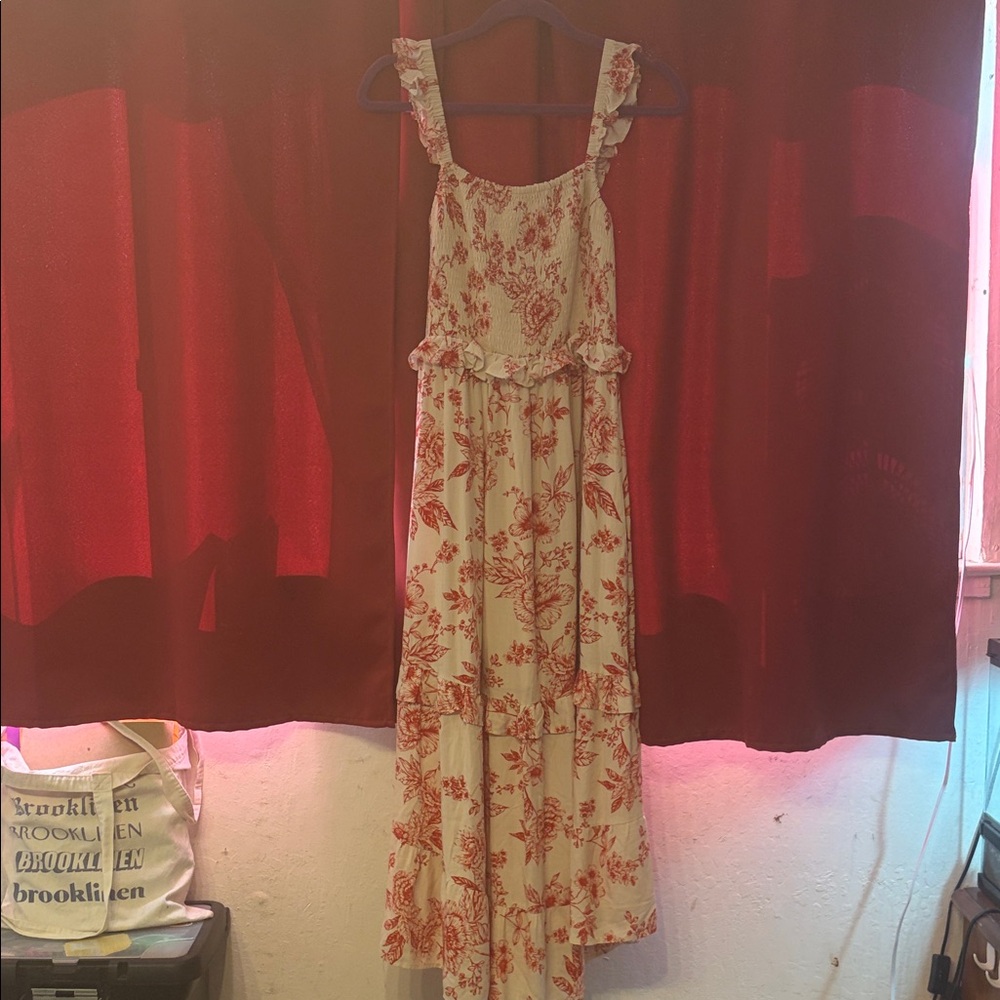 Lost + Wander Red and Cream Maxi Dress